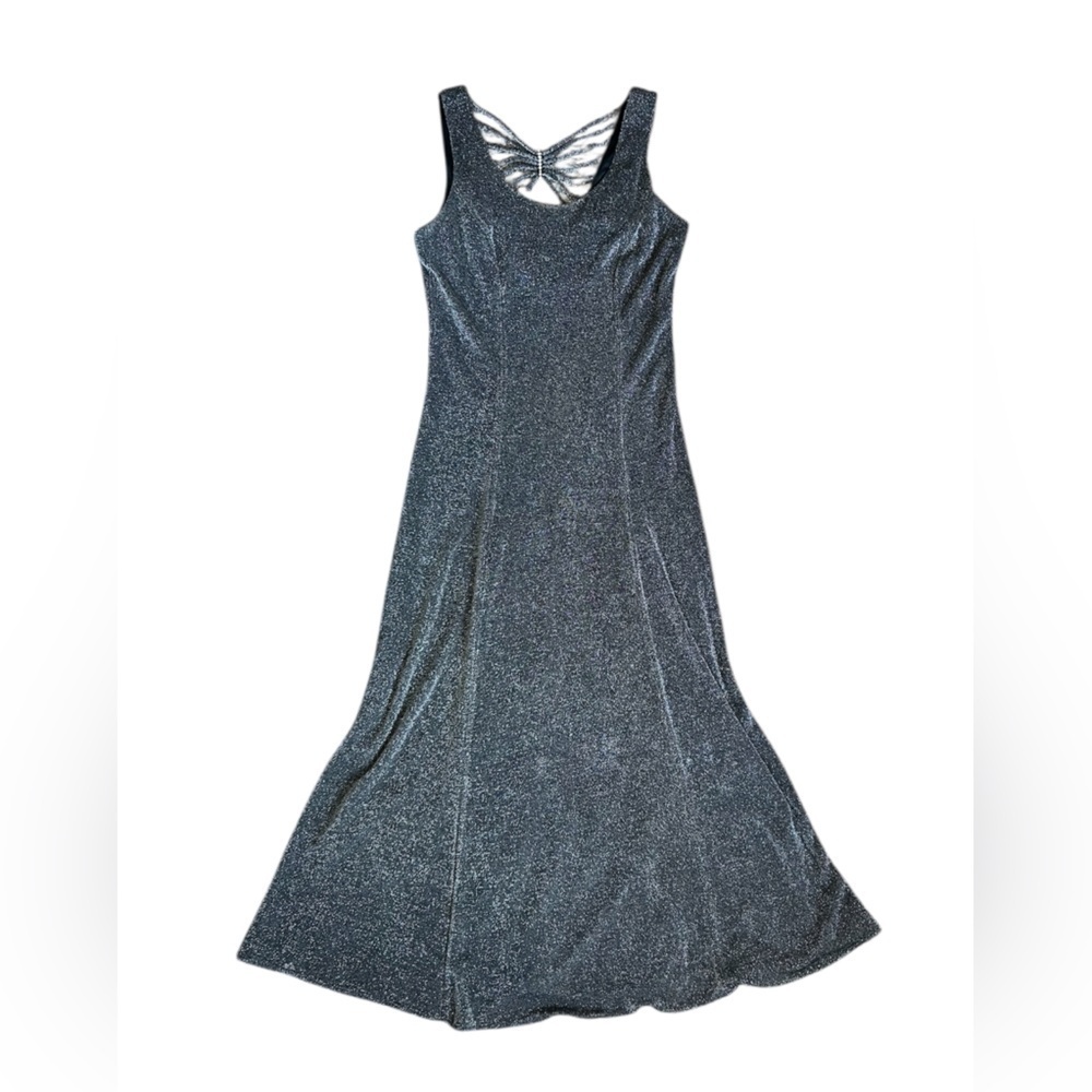 Vintage Molly Malloy Evening full length black and metallic silver dress size 12